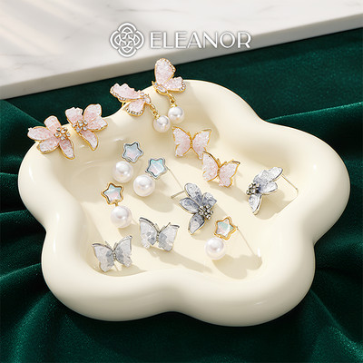 Bông tai nữ chuôi bạc 925 Eleanor Accessories hình hoa đính đá phụ kiện trang sức khuyên tai 10427