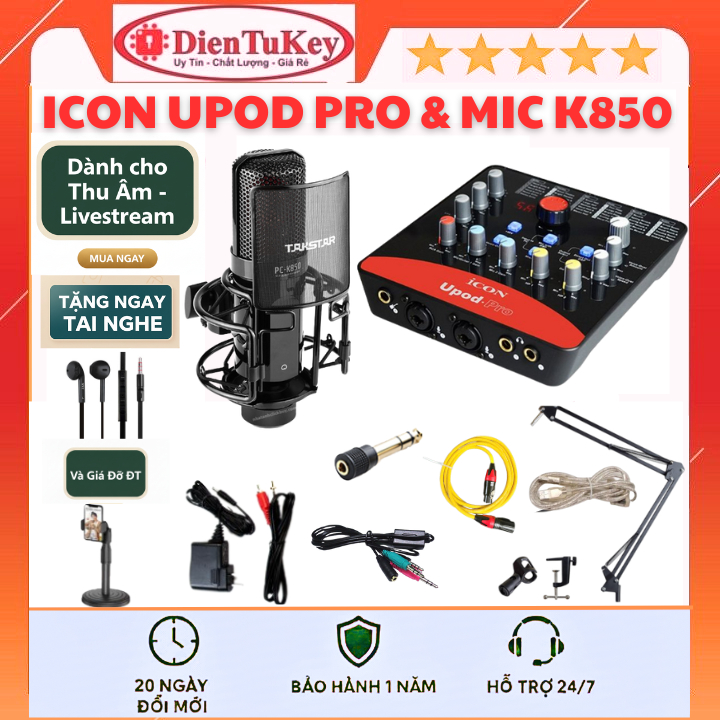 Bộ Combo Mic Thu Âm Hát Livestream Sound Card Icon Upod Pro và Mic TAKSTAR PC K850 Thu Âm Điện Thoại