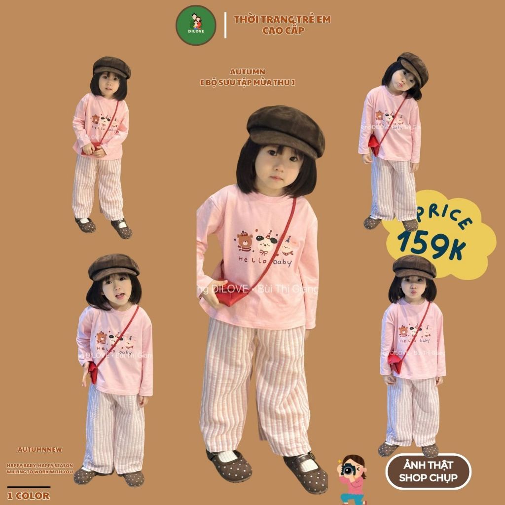 Bộ Quần Áo Dài Tay Cho Bé DILOVE Hàn Quốc Chất Liệu Cotton Co Giãn Thoáng Mát Quần Áo Dài Tay Cho Bé