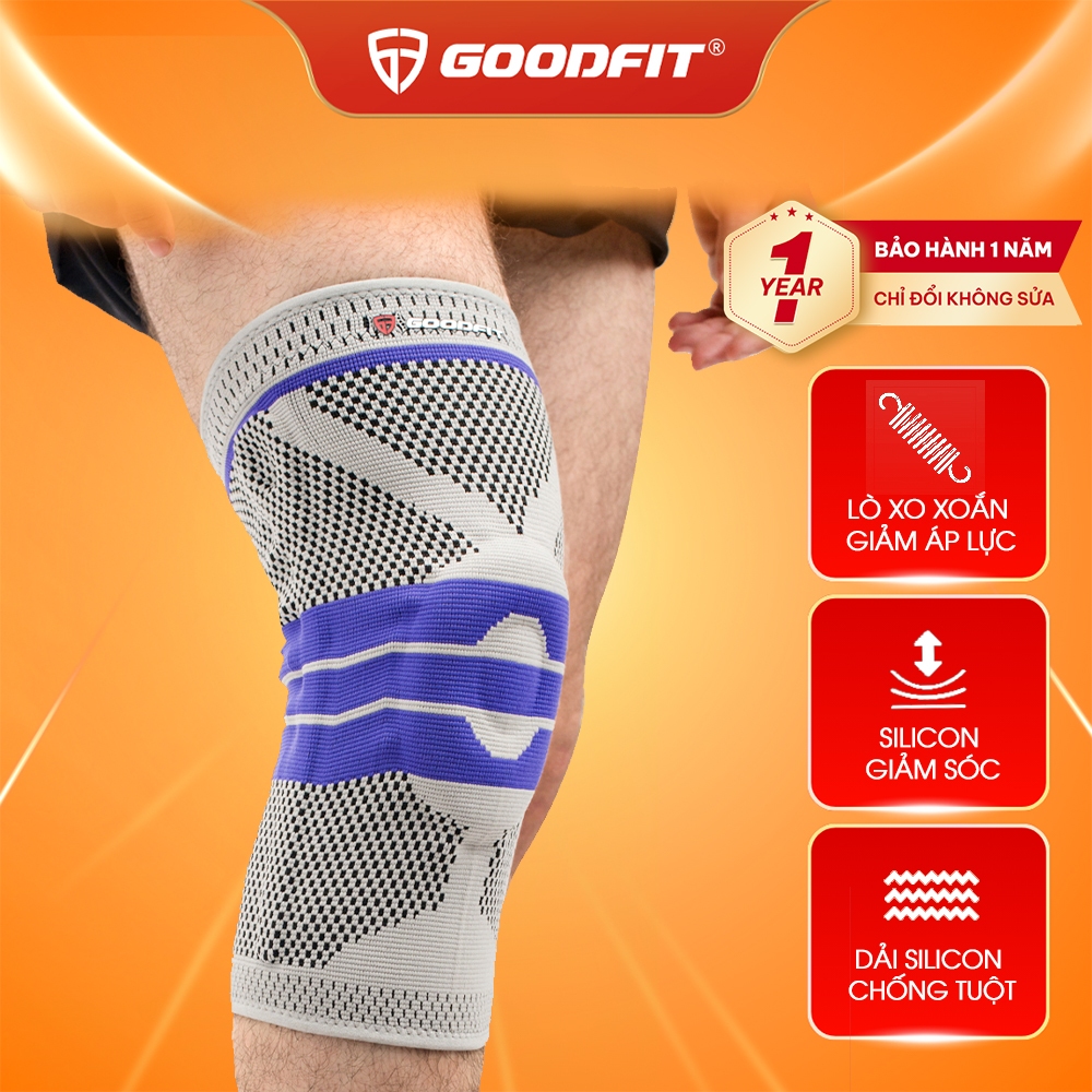 Bó gối thể thao đệm silicone, co giãn 4 chiều, thanh trợ lực lò xo GoodFit GF513K