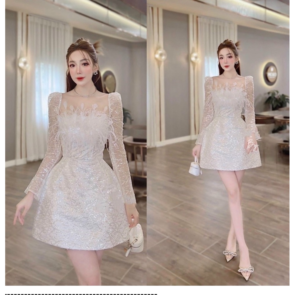 Đầm dự tiệc TRIPBLE T DRESS dáng A lưới nhũ phối lông siêu xinh - size S/M/L - MS278Y