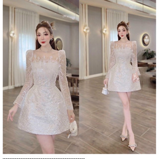 Đầm dự tiệc TRIPBLE T DRESS dáng A lưới nhũ phối lông siêu xinh - size S/M/L - MS278Y