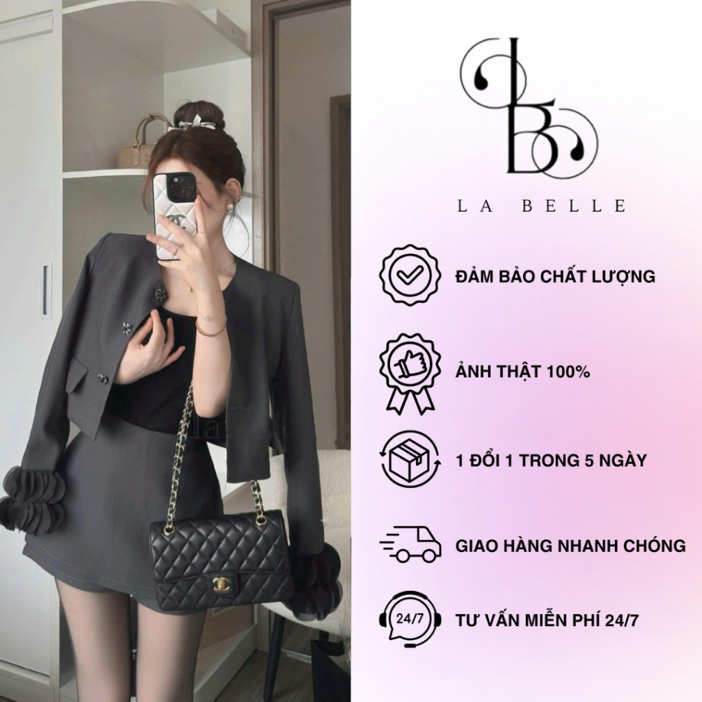La Belle - Set Áo Blazer Croptop Kèm Chân Váy/Quần Short Cạp Cao - Tay Bồng Xếp Ly Cá Tính, Phong Cá
