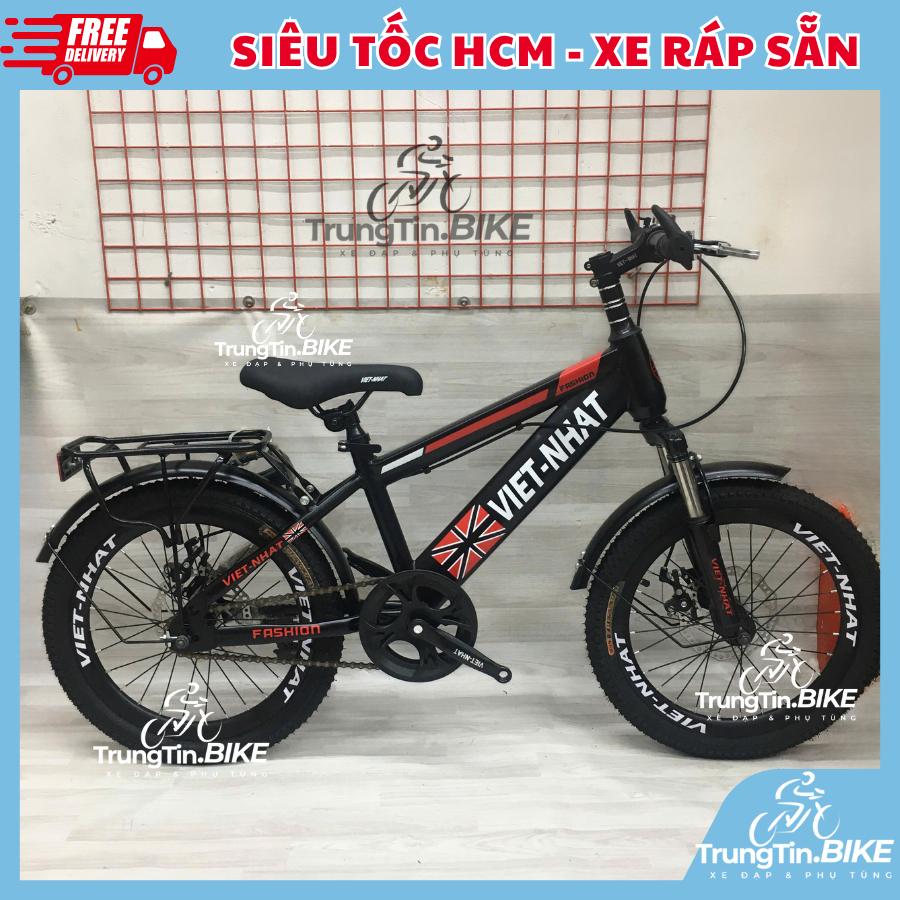 Xe Đạp Thể Thao Trẻ Em VIỆT NHẬT VN-101 Size 18–20 Inch – Có Phuộc Nhún, Baga Sau, Phanh Đĩa, Màu Đỏ
