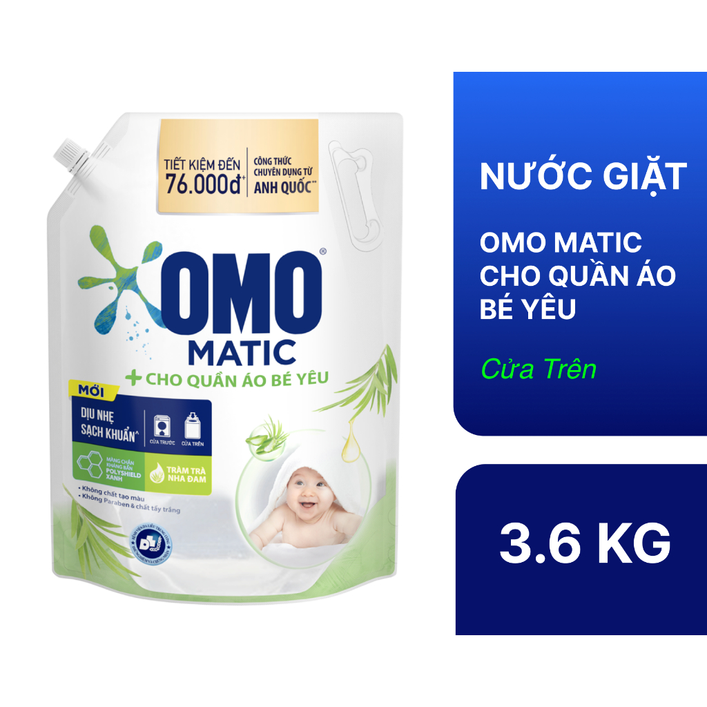 Nước Giặt OMO Matic Cho Quần Áo Bé Yêu 3.6kg (Túi)