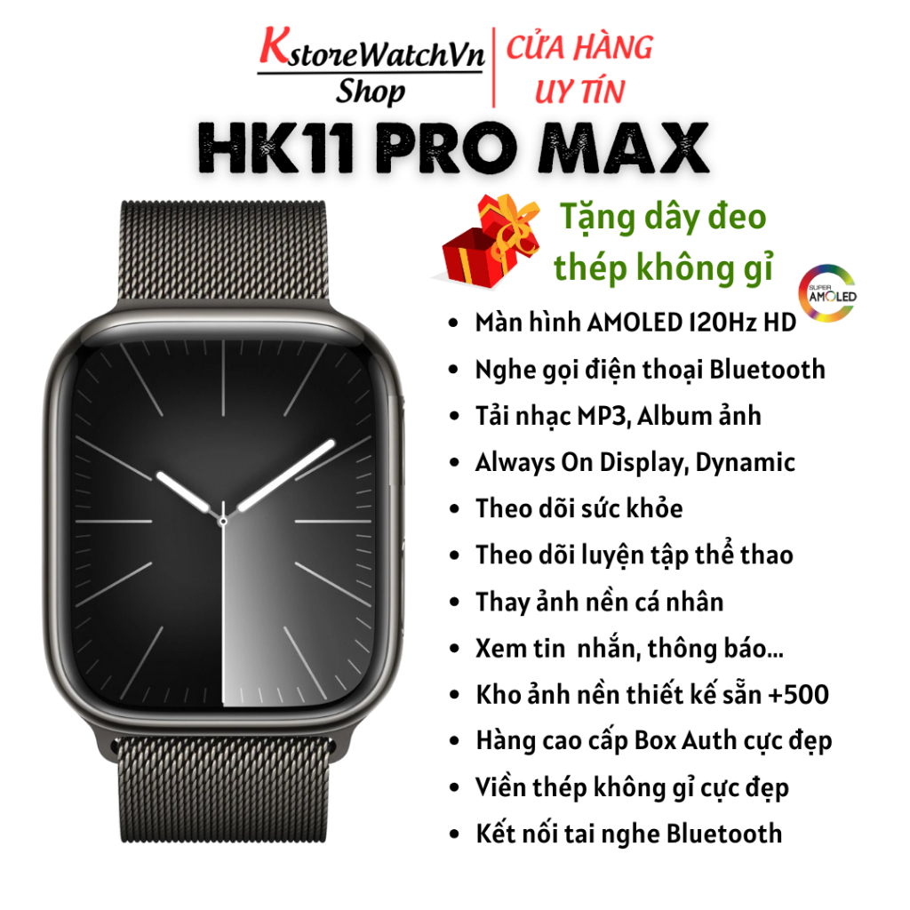 Đồng Hồ Thông Minh HK11 Pro Max Màn Hình AMOLED Nghe Gọi Xem Tin Nhắn Thay Ảnh Nền Kháng Nước