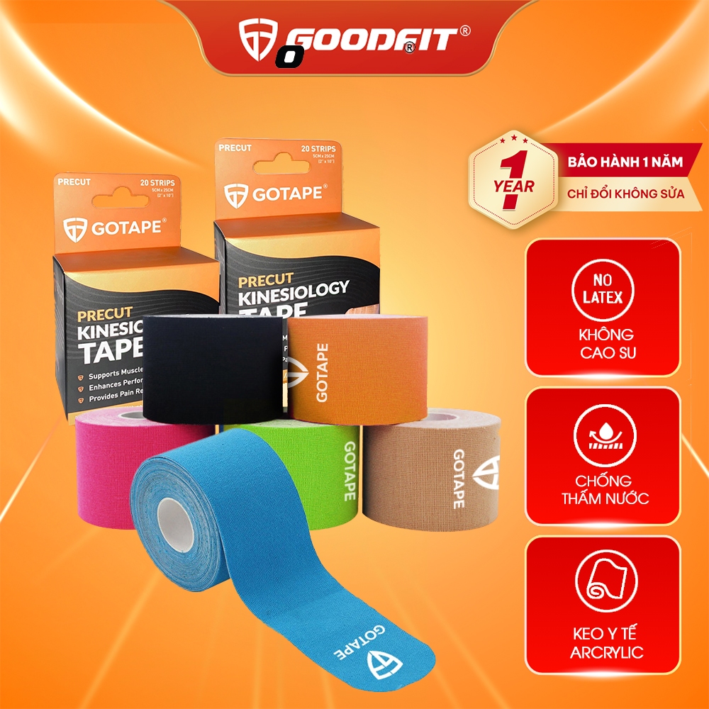 Băng dán cơ thể thao GOTAPE, cuộn Pre-cut, 5cm*5m, chất liệu Rayon cao cấp, không chứa cao su