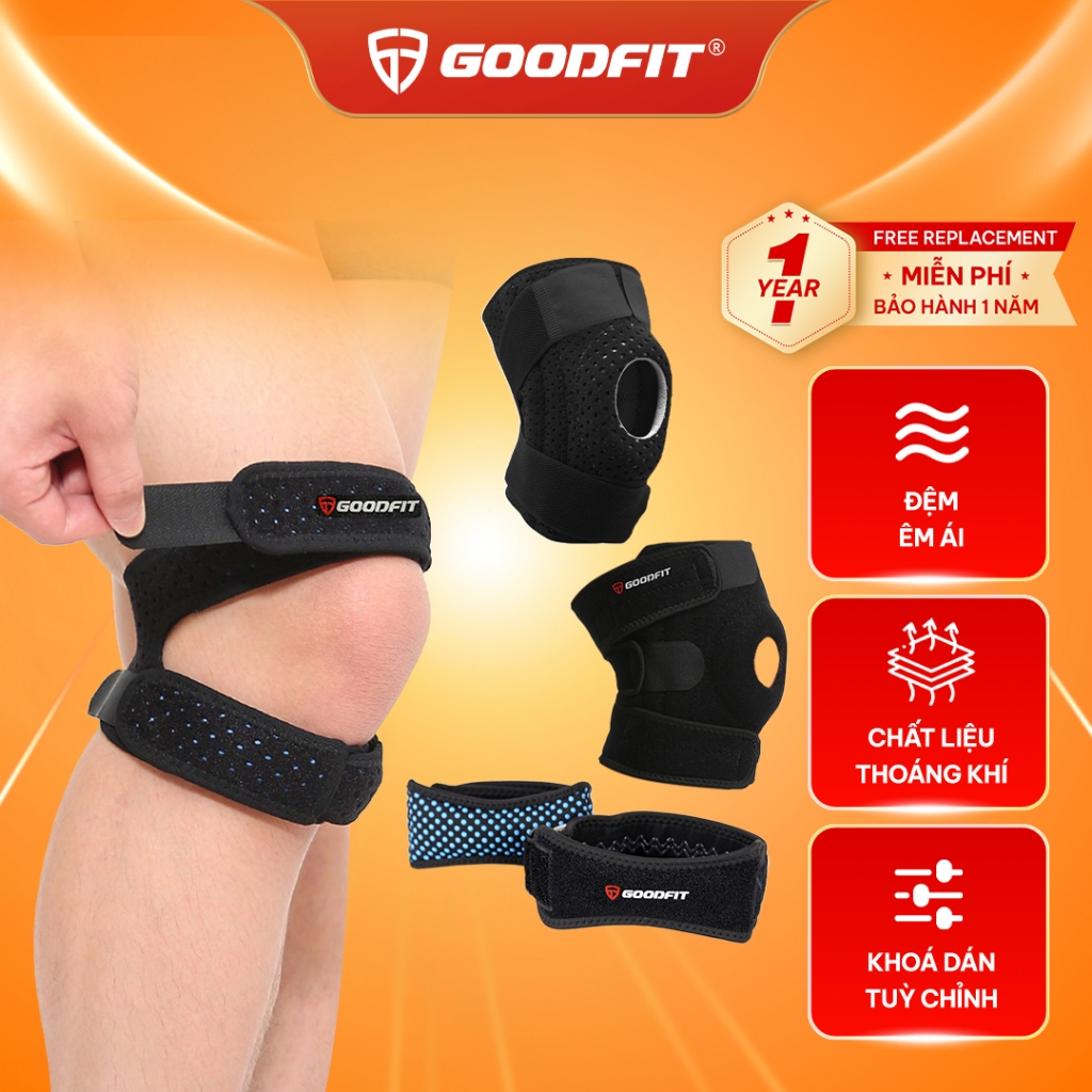 Bó gối thể thao, đai bảo vệ đầu gối GoodFit điều chỉnh dễ dàng, hỗ trợ tập luyện thể dục thể thao