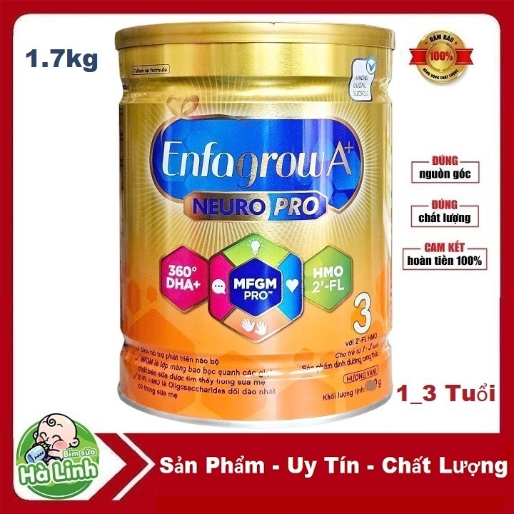 Sữa bột Enfagrow, Enfagrow A+ 3 1.7kg Vị Thanh mát ( Date 2027 )