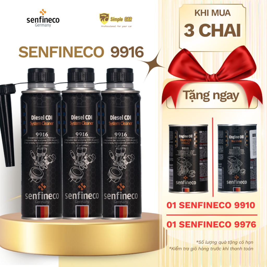 Combo 3 Chai Senfineco 9916 + Tặng 9976/9910 - Xe Diesel Sạch Cặn, Máy Êm, Tiết Kiệm Nhiên Liệu