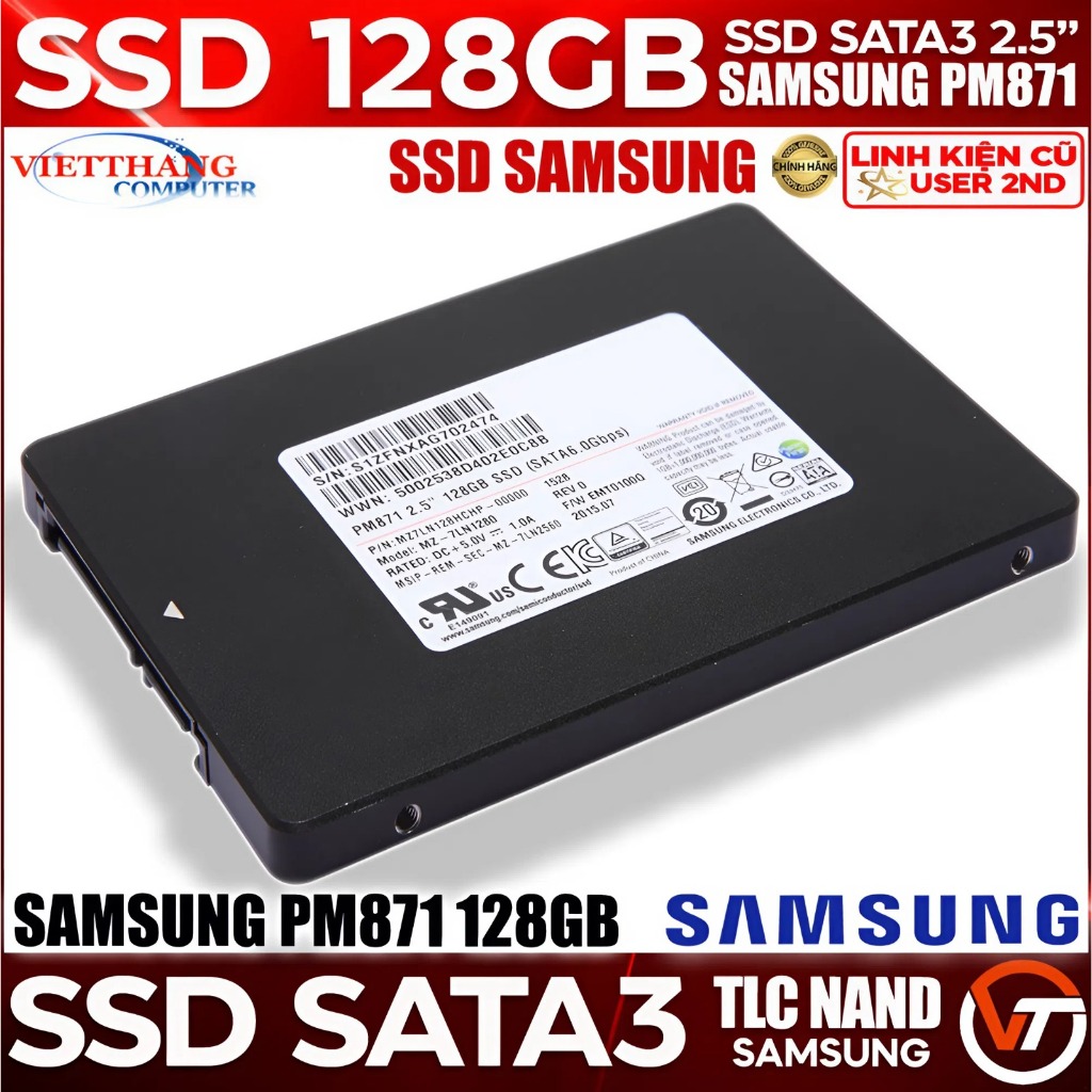 Ổ cứng SSD Samsung PM871 128GB SATA 3 TLC 3D V-NAND Zin Chuẩn Xịn đã qua sử dụng ( Cũ - 2nd )