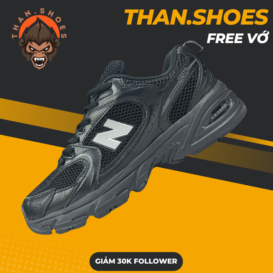 Giày Sneaker NB 530 All Black, NB 530 Đen Logo Trắng