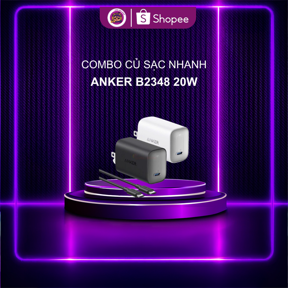 Bộ Sạc Nhanh Kép ANKER B2348 – 20W, 2 Cổng Sạc (USB + Type-C) Kèm Cáp C to C Cao Cấp