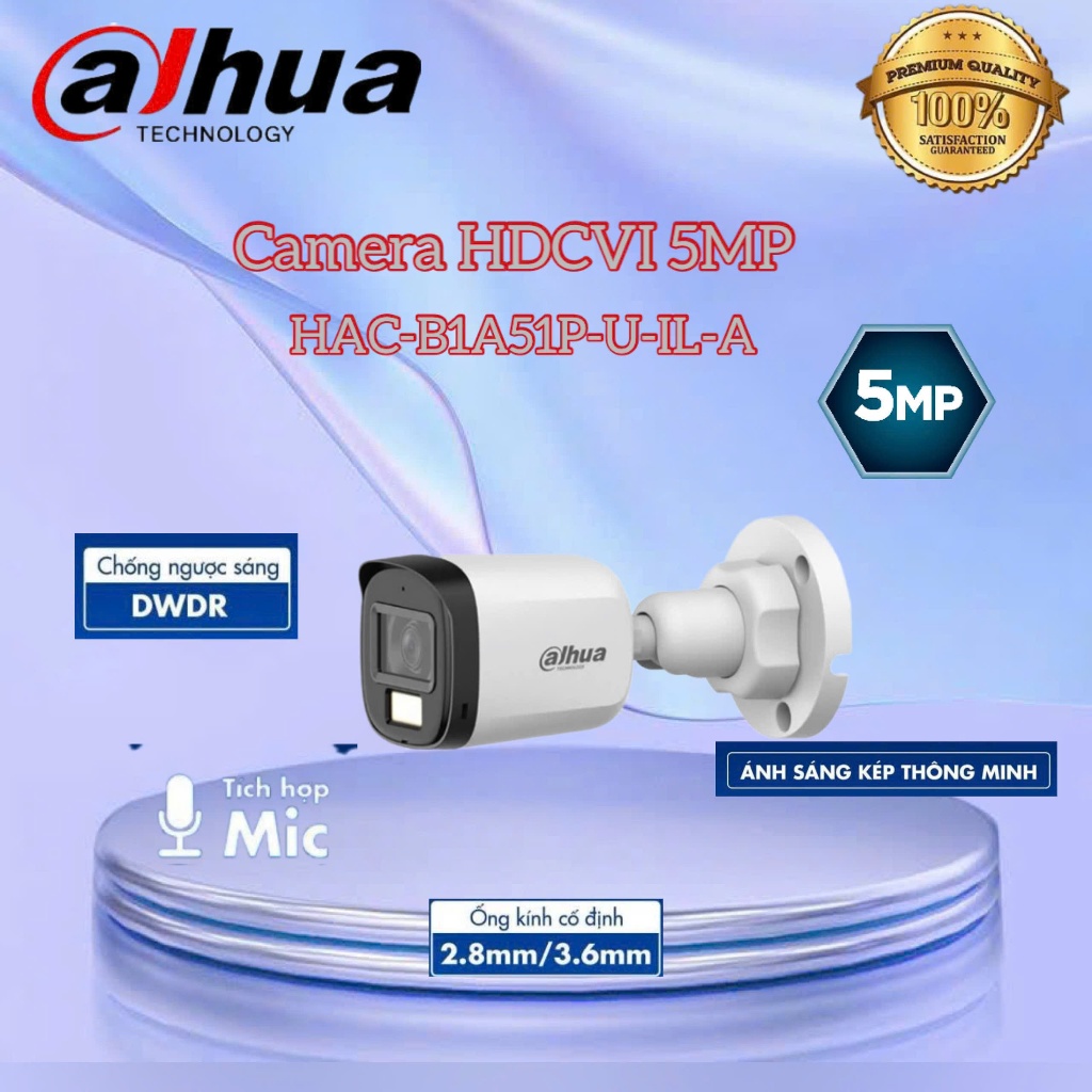Camera HDCVI 5MP DAHUA DH-HAC-B1A51P-U-IL-A ( VỎ NHỰA ) - THAN NGOÀI TRỜI