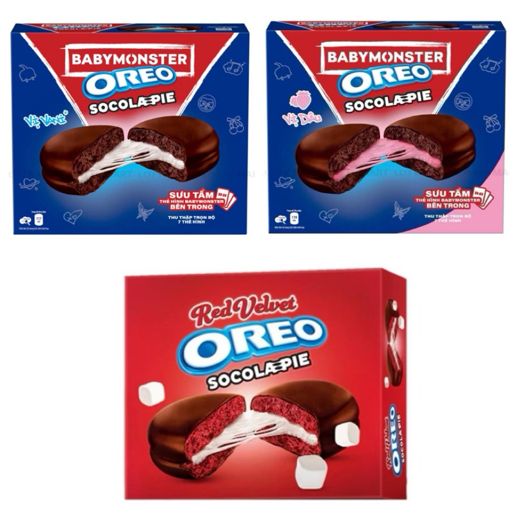 BÁNH SOCOLA PIE OREO HỘP 336G (12 GÓI)/ OREO SOCOLA PIE VỊ DÂU/ OREO SOCOLA PIE RED VELVET