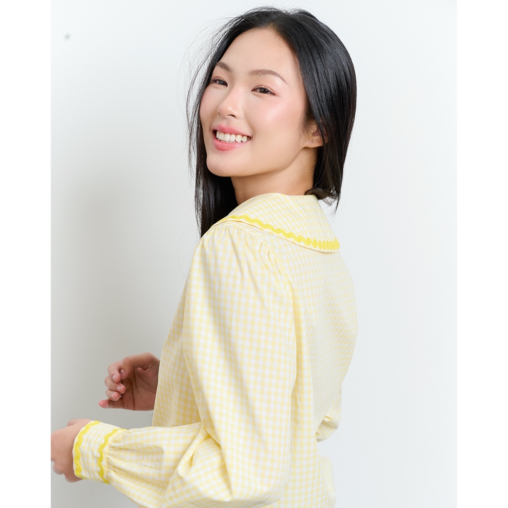 TheBlueTshirt - Áo sơ mi caro tay dài kiểu bèo tay nhún cho nữ - Jessie Shirt - Women | BigBuy360 - bigbuy360.vn