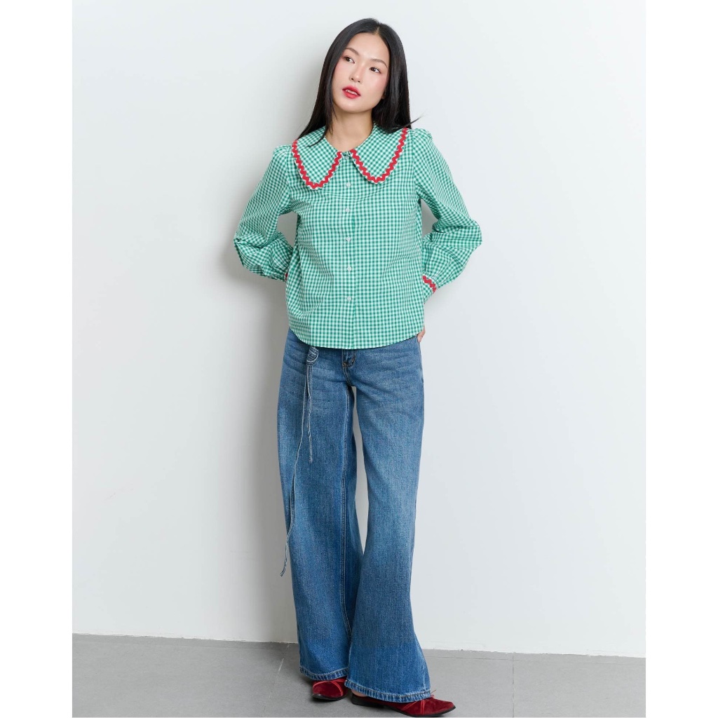 TheBlueTshirt - Áo sơ mi caro tay dài kiểu bèo tay nhún cho nữ - Jessie Shirt - Women | BigBuy360 - bigbuy360.vn
