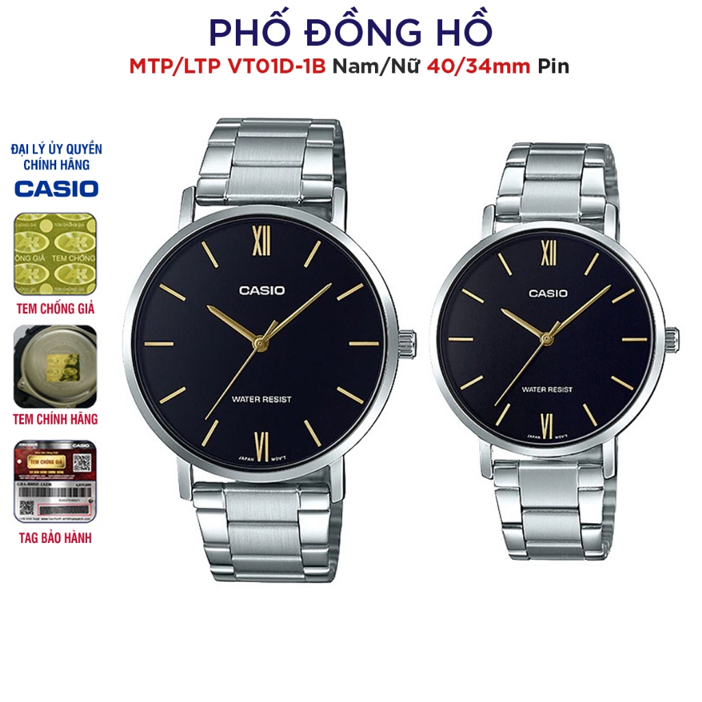 Đồng hồ đôi nam nữ dây kim loại Casio Anh Khuê MTP/LTP VT01D-1B