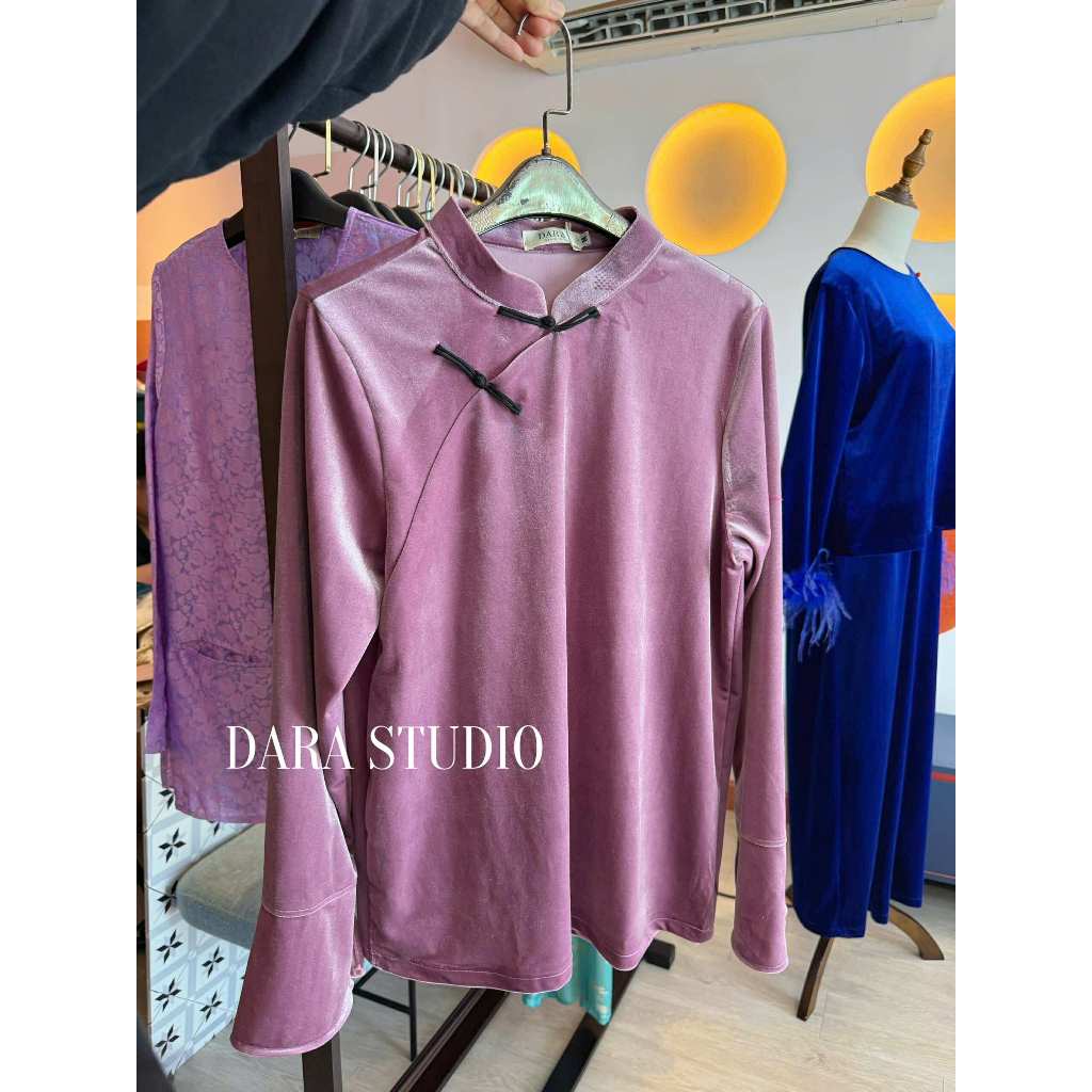 DARA STUDIO Áo Nhung Đi Tiệc - Áo Nhung Cách Điệu Tiểu Thư