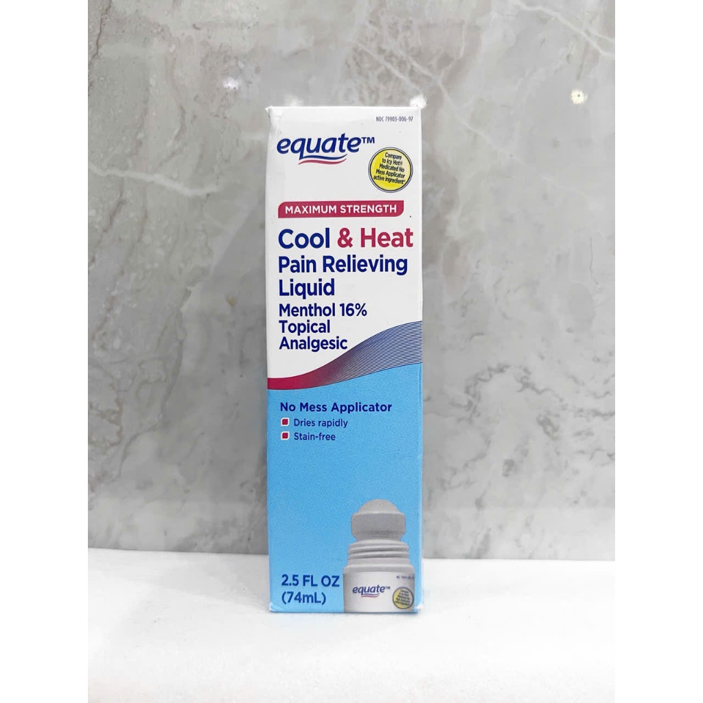 Date T6/2028_DẦU NÓNG DẠNG LĂN EQUATE MAXIMUM STRENGTH COOL & HEAT PAIN RELIEVING LIQUID 74ML của Mỹ