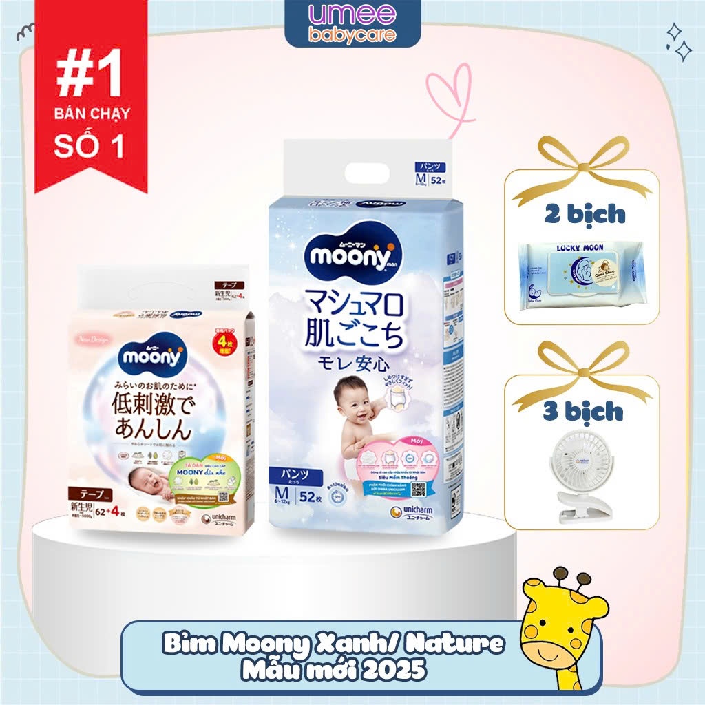 Tã Bỉm Quần Dán Moony Xanh, Moony Natural Nhập Khẩu Chính Hãng - Bỉm Siêu Mỏng Thấm Hút Đủ Size Cho 