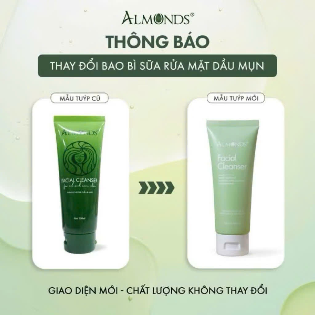 Sữa rửa mặt Almonds Facial Cleanser dành cho da dầu mụn mẫu mới - hàng chính hãng