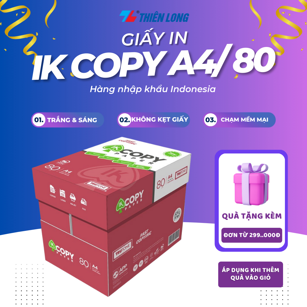 Combo 10  Ream giấy A4/80 gsm IK Copy (500 tờ) - Hàng nhập khẩu Indonesia