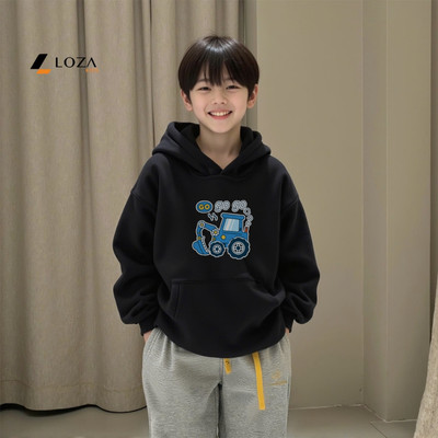 Áo nỉ hoodie bé trai in máy cần cẩu - Áo nỉ mũ trẻ em size từ 15-40kg  Loza Kids HN004