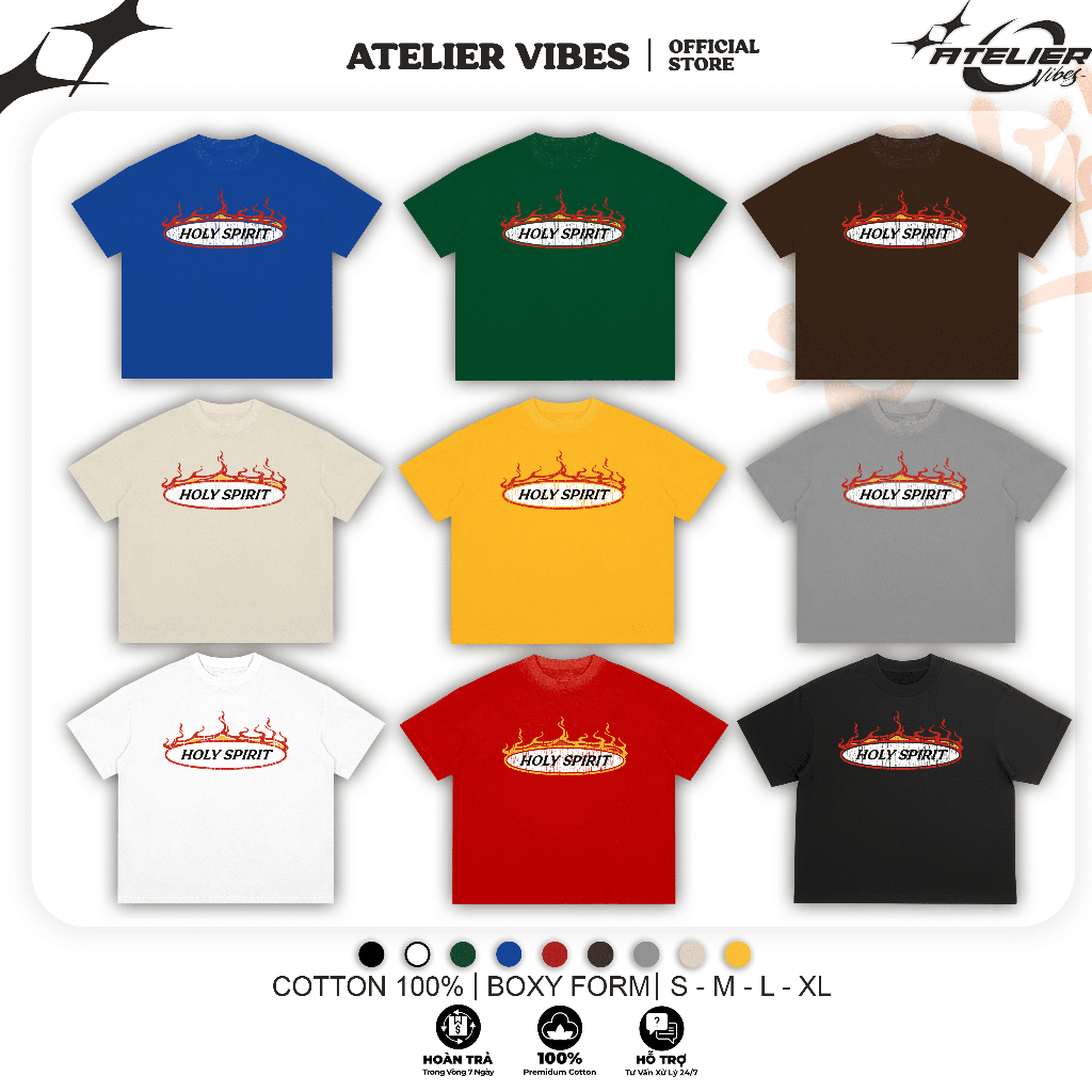 Áo Thun Boxy Oversize Unisex ATELIER VIBES  Holy spirit  – Cotton Local Brand Nam Nữ ATELIER VIBES