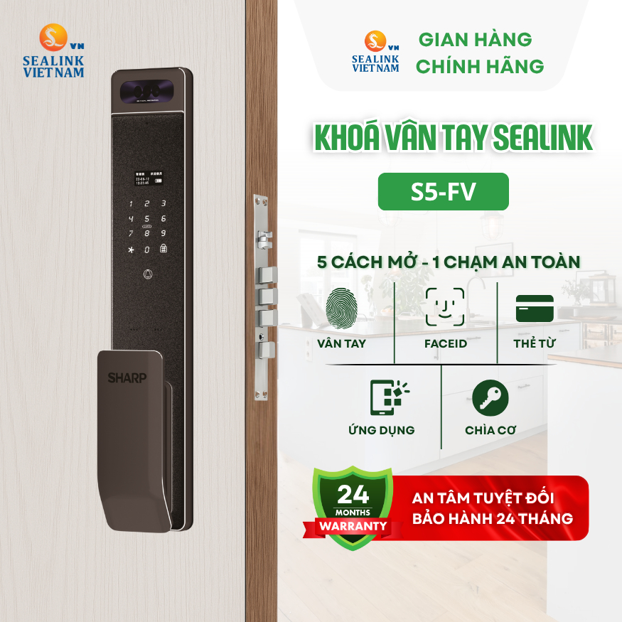 Khoá nhận diện khuôn mặt SHARP S5-FV nhiều cách mở khoá tích hợp camera, màn hình 4.5 inc, BH 2 năm