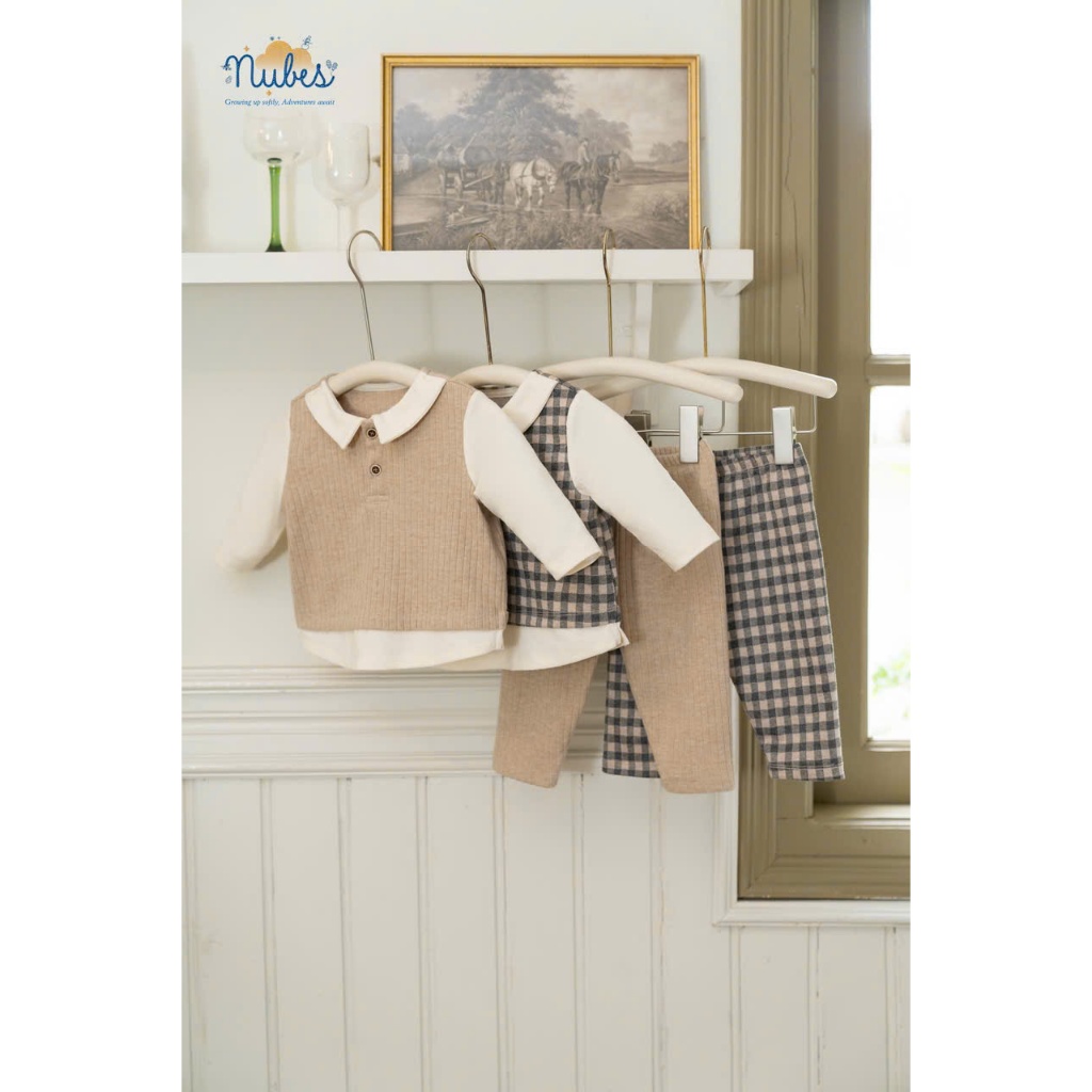 Nubes - Bộ len cotton phối cổ sơ mi NB25-WL03