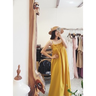 Đầm dây thắt bím mùa hè, vải thô thêu bồng bềnh