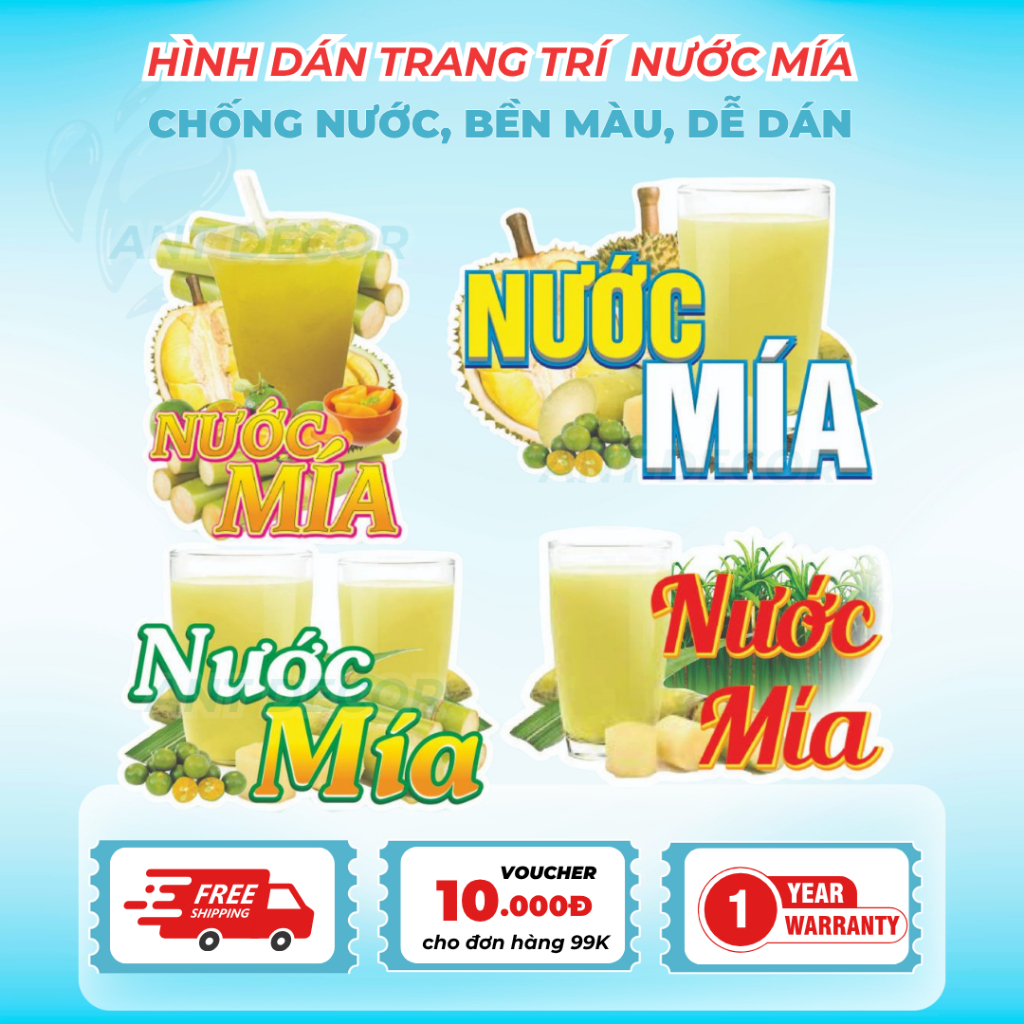 Decal Dán NƯỚC MÍA SẦU RIÊNG – Nhãn Dán Trang Trí Xe Nước Giải Khát – Dễ Dán, Bền Đẹp, Chống Nước
