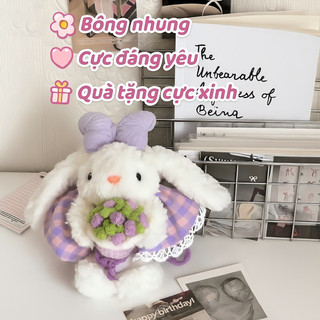 🐰 Móc treo thỏ tai dài cầm hoa dễ thương – Phụ kiện túi xách xinh xắn, quà tặng bạn gái 🎁