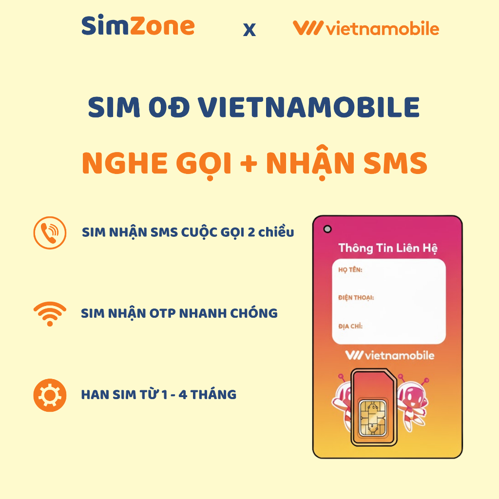 [SIM BỔ RẺ] Sim VIETNAMOBILE 0đ nhận sms cuộc gọi 2 chiều