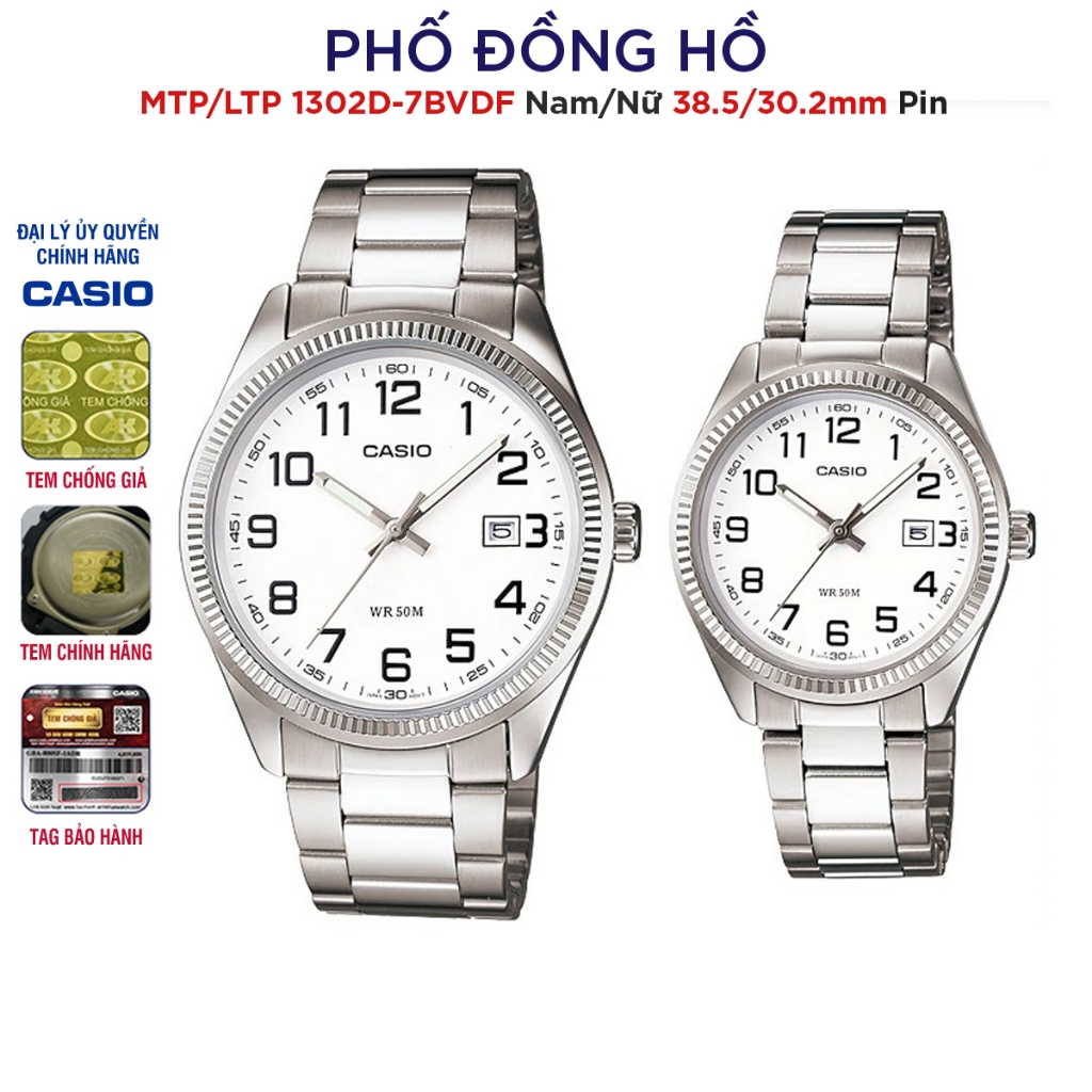 Đồng hồ đôi nam nữ dây kim loại Casio Anh Khuê MTP/LTP 1302D-7BVDF