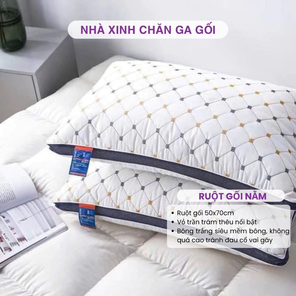 [LIVE GIẢM 16%] Ruột Gối 50x70cm 0.9kg Trần Quả Trám Cao Cấp Bông Gòn Mềm Mại Êm Ái Ngủ Sâu Giấc (1 chiếc)