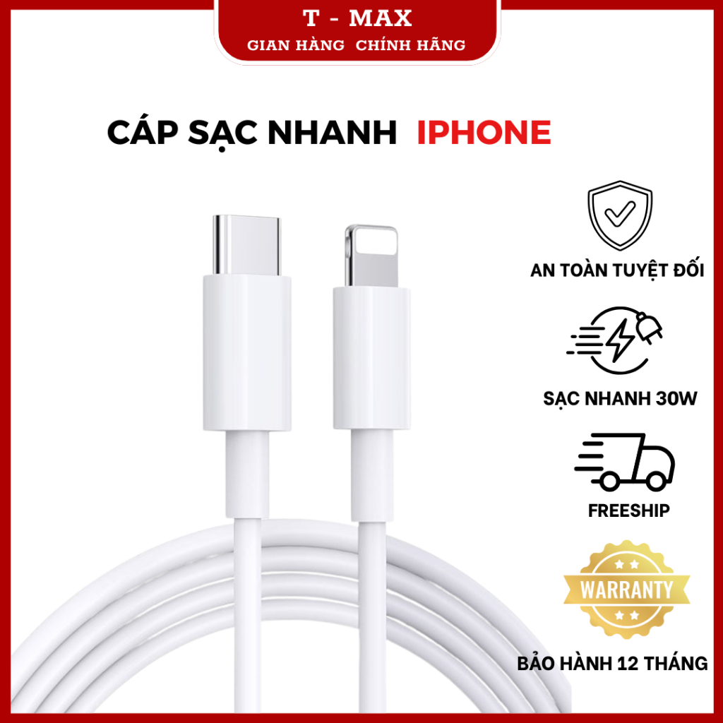 Dây cáp sạc nhanh 30w iphone 17/16/15/14/13/12/11/7/8 Plus/Pro/Promax