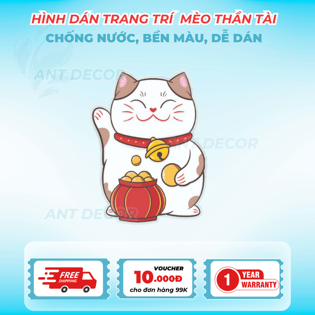 (HÀNG TẶNG KHÔNG BÁN) Sticker Mèo thần tài may mắn kích thước 5cm dán trang trí laptop, bàn học, notebook, bàn làm việc