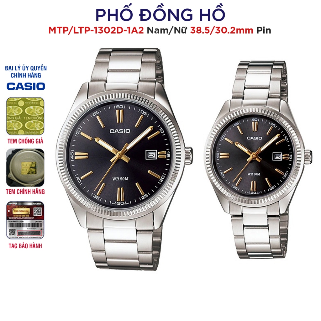 Đồng hồ đôi nam nữ dây kim loại Casio Anh Khuê MTP/LTP-1302D-1A2