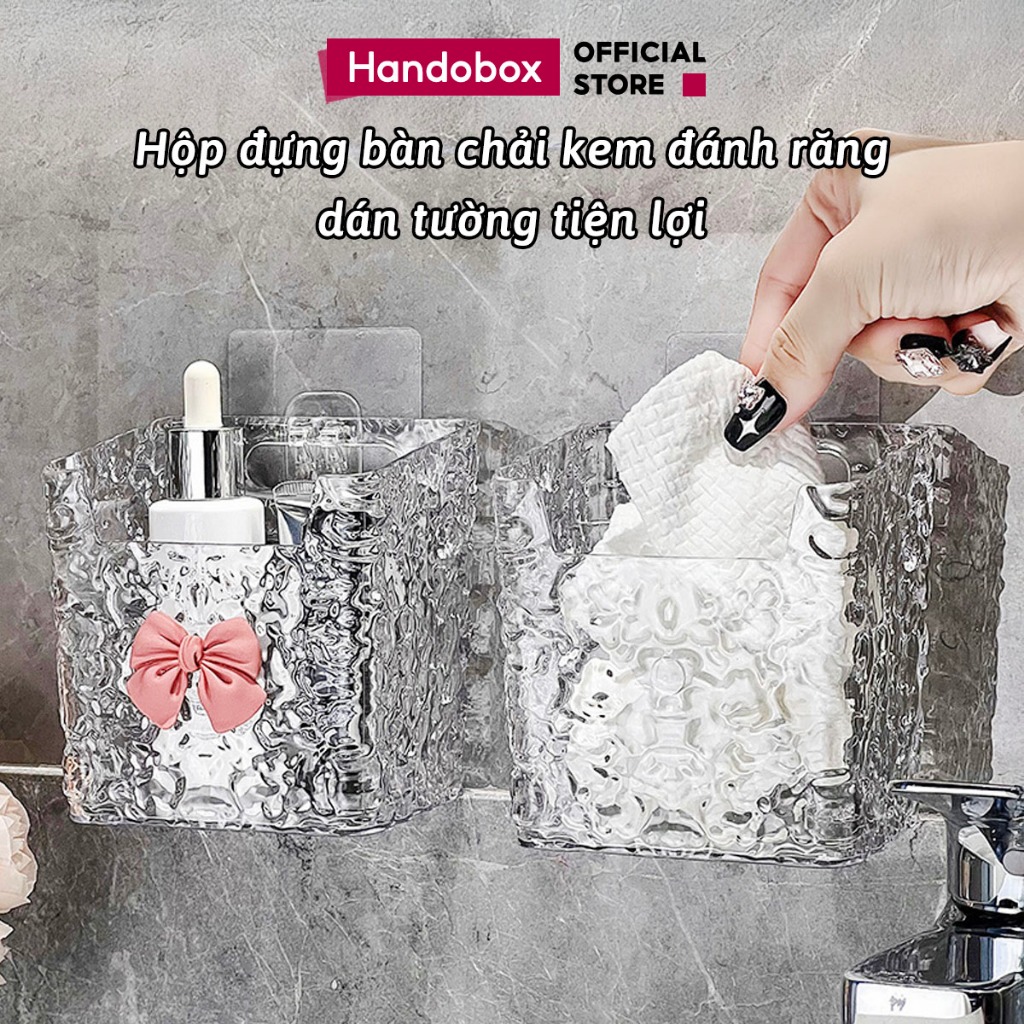 Khay Đựng Đồ Dán Tường Trong Suốt Handobox Kệ Đựng Mỹ Phẩm Bông Tẩy Trang Đồ Trang Điểm Nhà Tắm