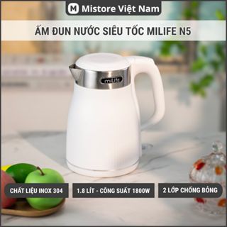 Ấm đun siêu tốc miLife N5 1.8L, 1800w, inox 304 cao cấp, đạt chuẩn SNI