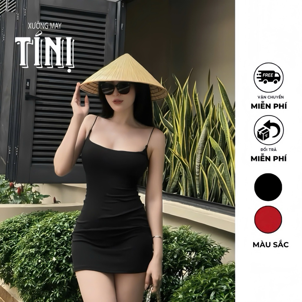 Xuongmaytini - Đầm Body Hai Dây Sợi Bún, Mút Tháo Rời Tôn V1, Vải Thun Rip Trung Mềm Mịn Mát _B10 | BigBuy360 - bigbuy360.vn