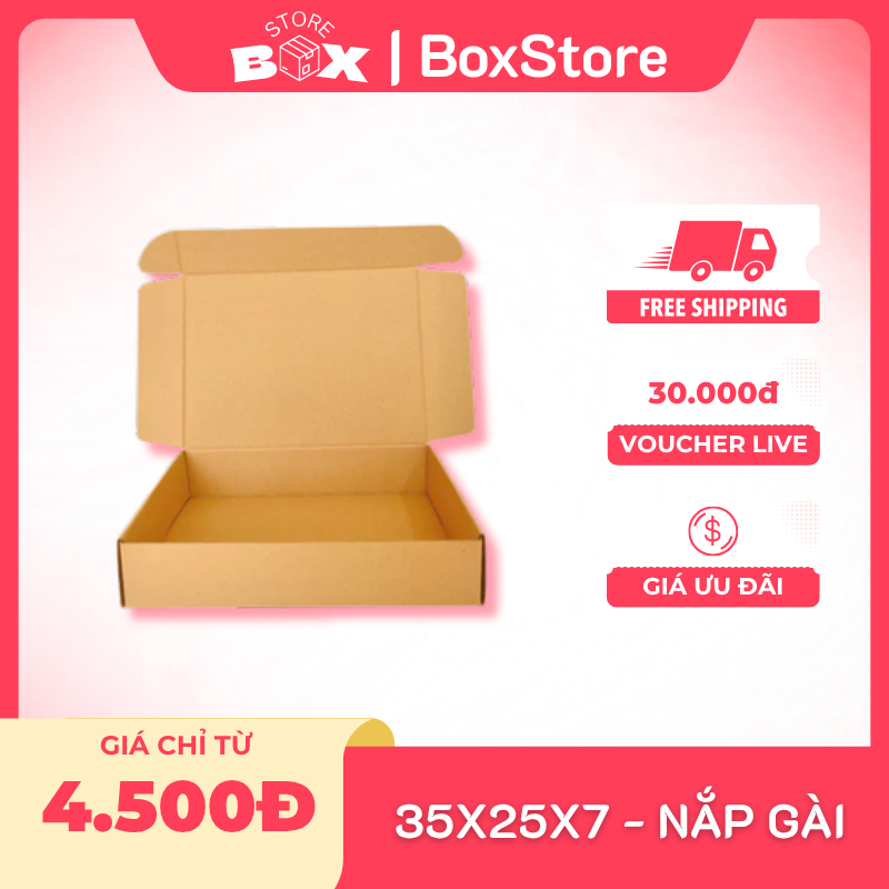 Combo 100 Hộp Carton Nắp Gài Size 35x25x7 Hộp Gói Quà Tặng, Phù Hợp Quà Sinh Nhật BoxStore