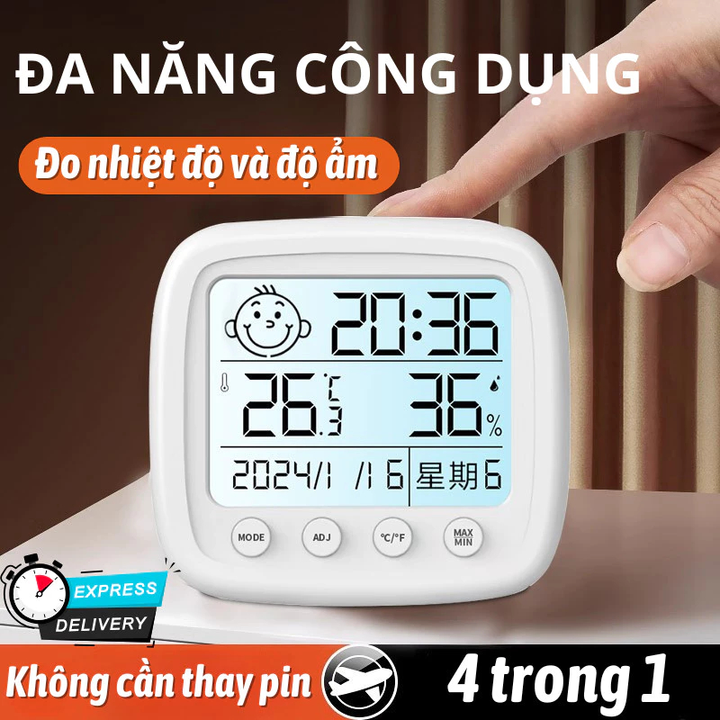[Top Value] Nhiệt Kế Điện Tử 4 Trong 1 MM HOUSE Đo Nhiệt Độ, Độ Ẩm, Báo Thời Gian, Cảnh Báo Cảm Xúc Có Đèn LED