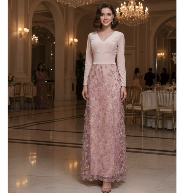 Đầm Xscape dạ hội shop có thêm màu hồng da