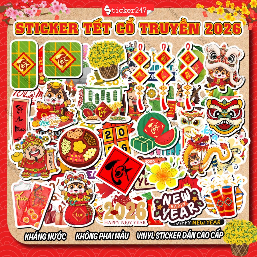 [XẢ HÀNG] Sticker Tết 2026 Bính Ngọ 🌈𝑭𝒓𝒆𝒆𝒔𝒉𝒊𝒑 Sticker Hình Dán Tết Cổ Truyền Trang Trí Bao Lì Xì, Th
