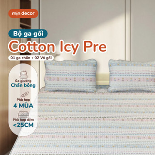  Bộ Ga Gối Cotton Icy Pre Mịn Decor Bo Chun 25cm Ga Giường Chần Bông Nhiều Kích Thước 