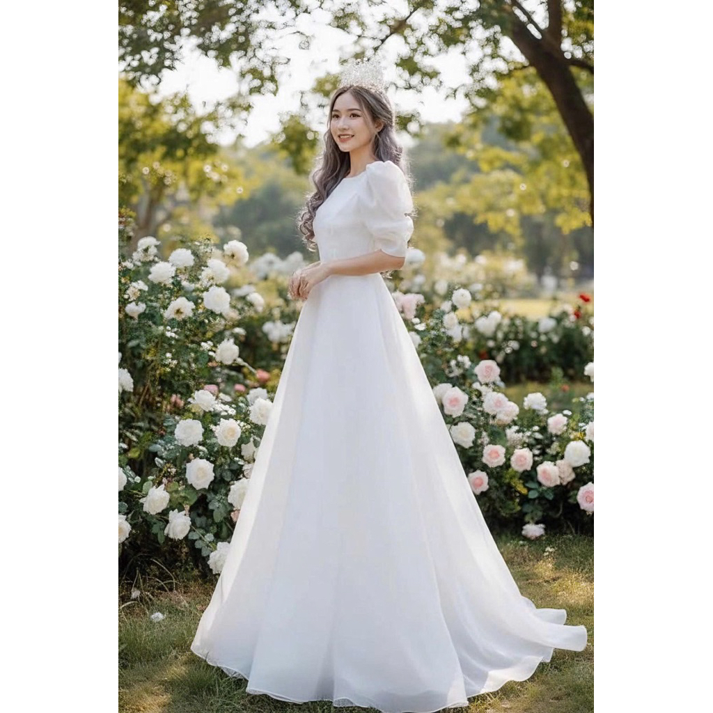 HOẢ TỐC - Đầm maxi mặc cưới tay ngắn phồng TRIPBLE T DRESS - size M/L -MS32Y