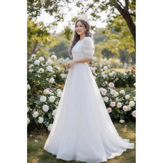 HOẢ TỐC - Đầm maxi mặc cưới tay ngắn phồng TRIPBLE T DRESS - size M/L -MS32Y